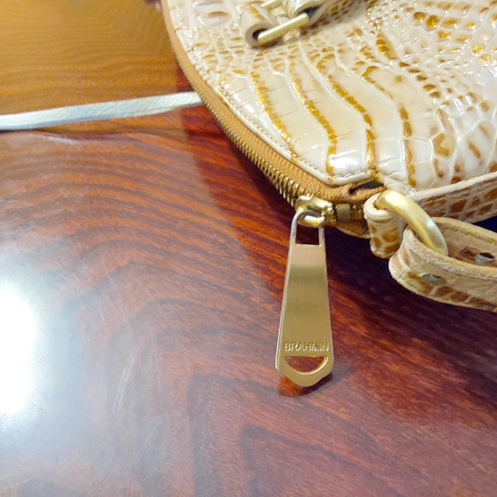 Brahmin Arno Vineyard Tri-texture Croc-Embossed Tan and Brown Shoulder Handbag - Picture 6 of 9